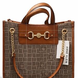 Anne Klein Brown & Tan Logo-Print Tote with Gold Hardware